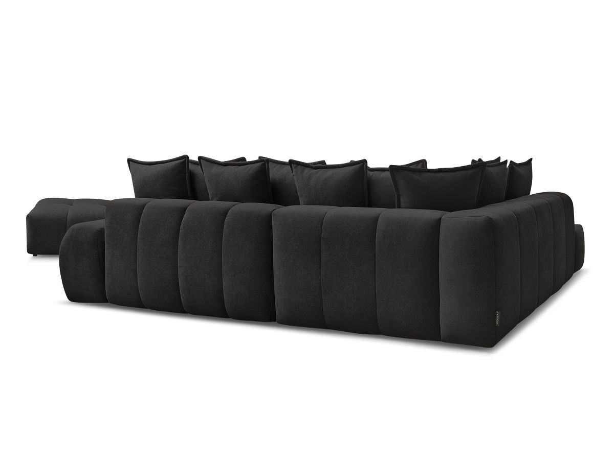 Canapé d'angle L convertible coffre EVEREST tissu texturé avec pouf