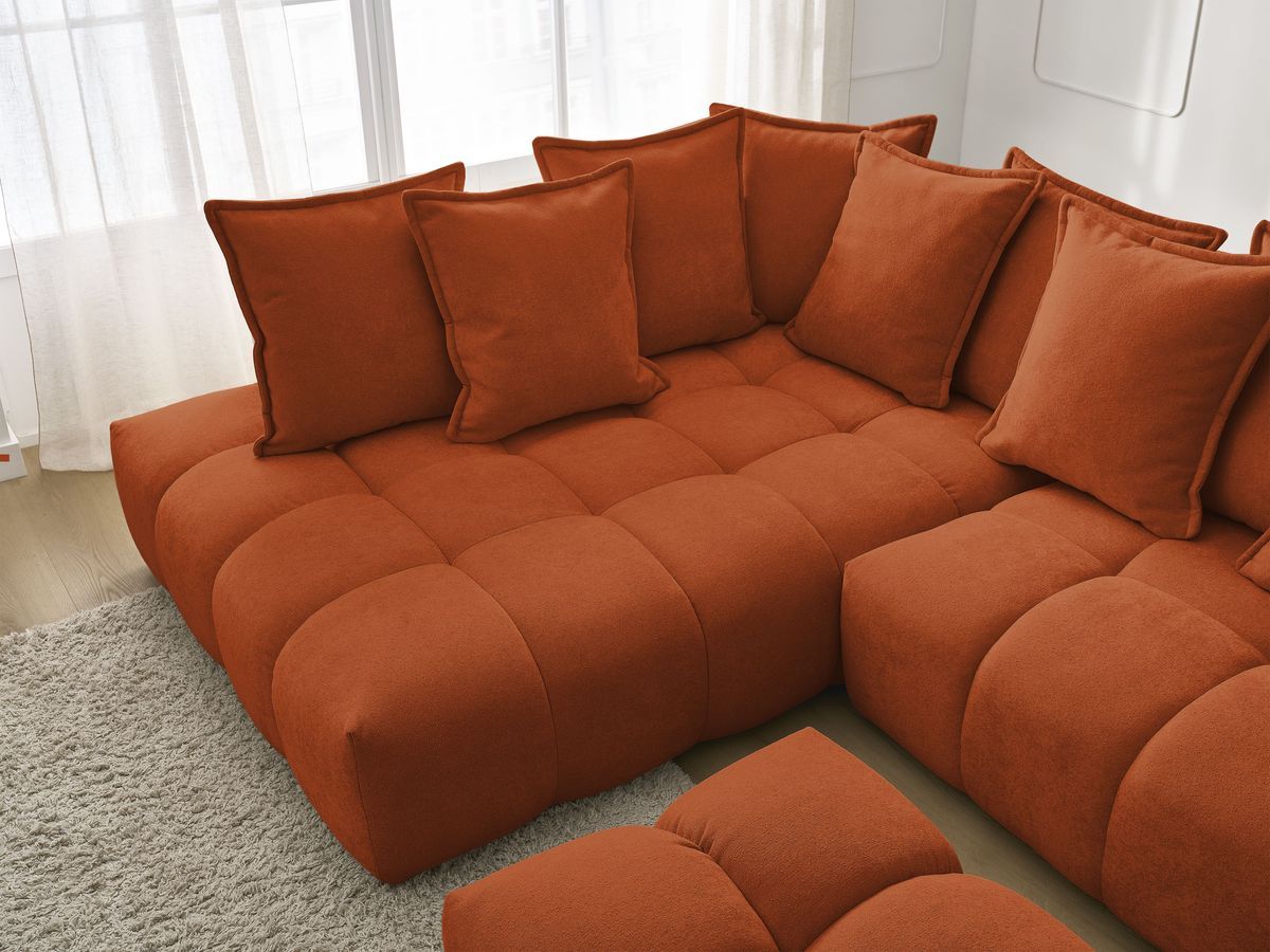 Canapé d'angle L convertible coffre EVEREST tissu texturé avec pouf