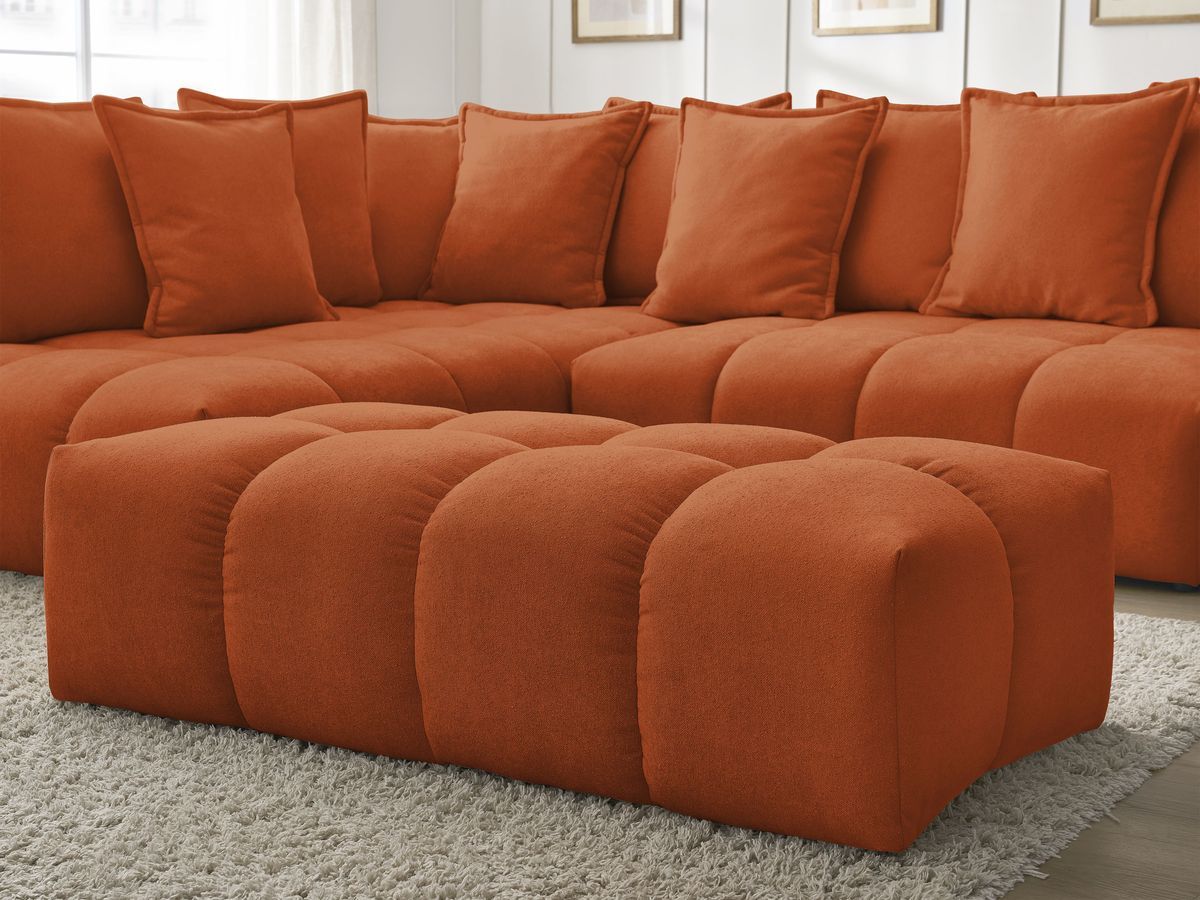 Canapé d'angle L convertible coffre EVEREST tissu texturé avec pouf