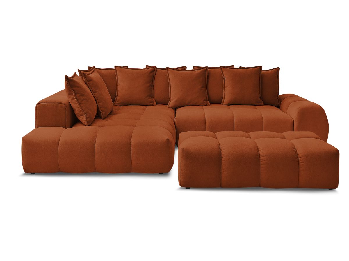 Canapé d'angle L convertible coffre EVEREST tissu texturé avec pouf