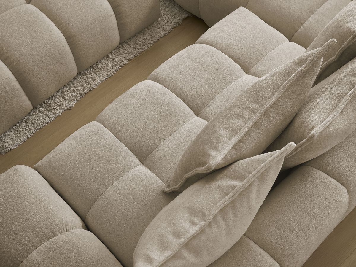 Canapé d'angle L convertible coffre EVEREST tissu texturé avec pouf