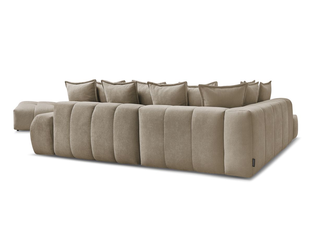 Canapé d'angle L convertible coffre EVEREST tissu texturé avec pouf
