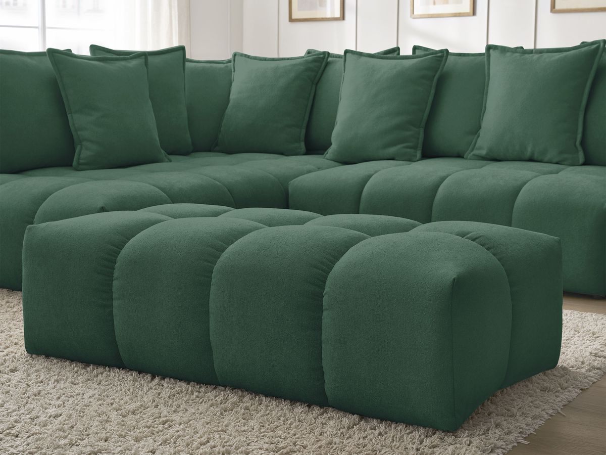 Canapé d'angle L convertible coffre EVEREST tissu texturé avec pouf