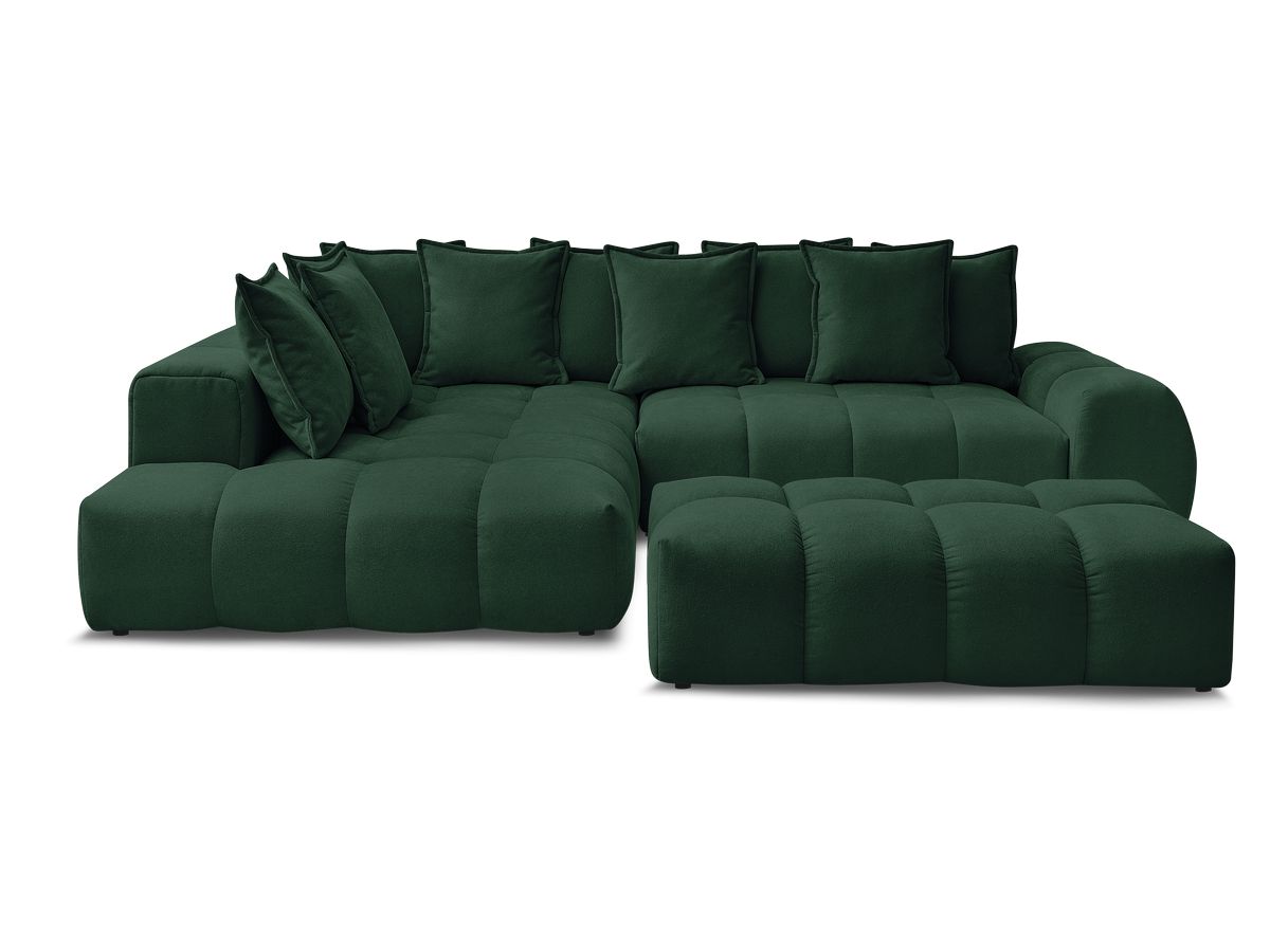 Canapé d'angle L convertible coffre EVEREST tissu texturé avec pouf