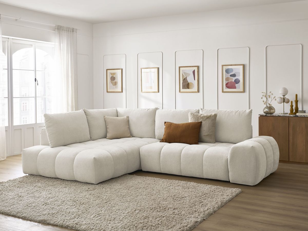 Canapé d'angle L convertible coffre EVEREST tissu texturé