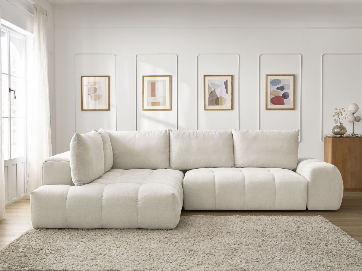 Canapé d'angle L convertible coffre EVEREST tissu texturé beige angle gauche BOBOCHIC 3 places - Vue supplémentaire 3