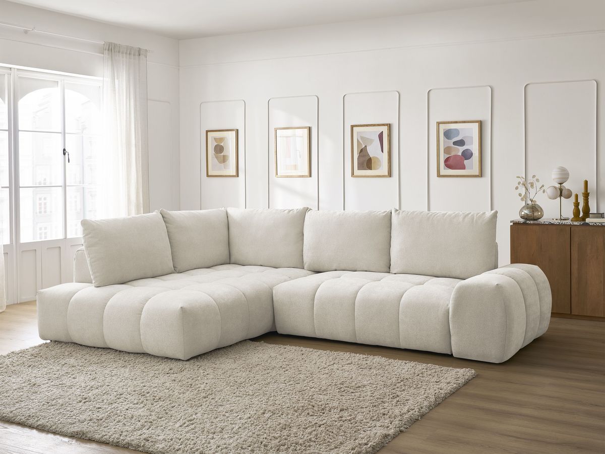 Canapé d'angle L convertible coffre EVEREST tissu texturé