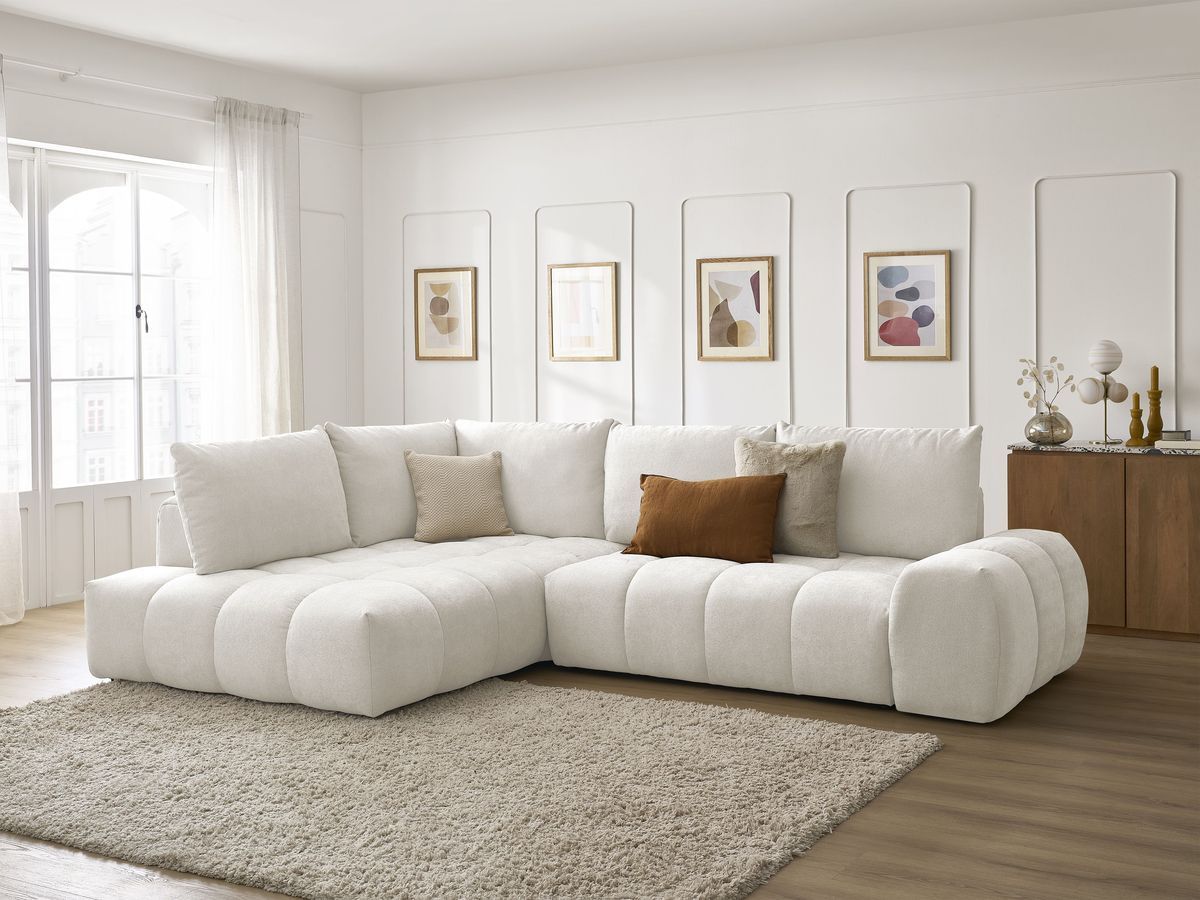 Canapé d'angle L convertible coffre EVEREST tissu texturé