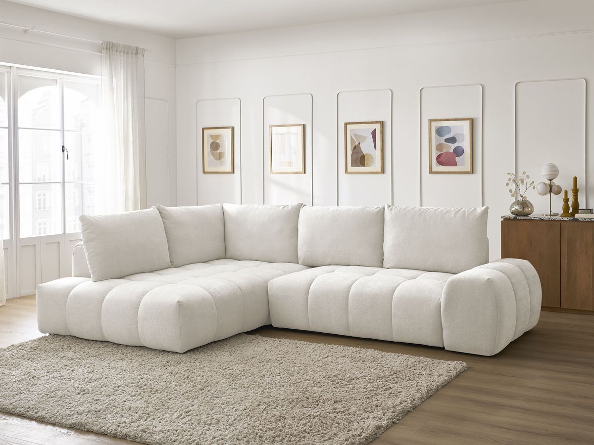 Canapé d'angle L convertible coffre EVEREST tissu texturé