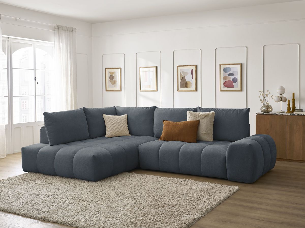 Canapé d'angle L convertible coffre EVEREST tissu texturé