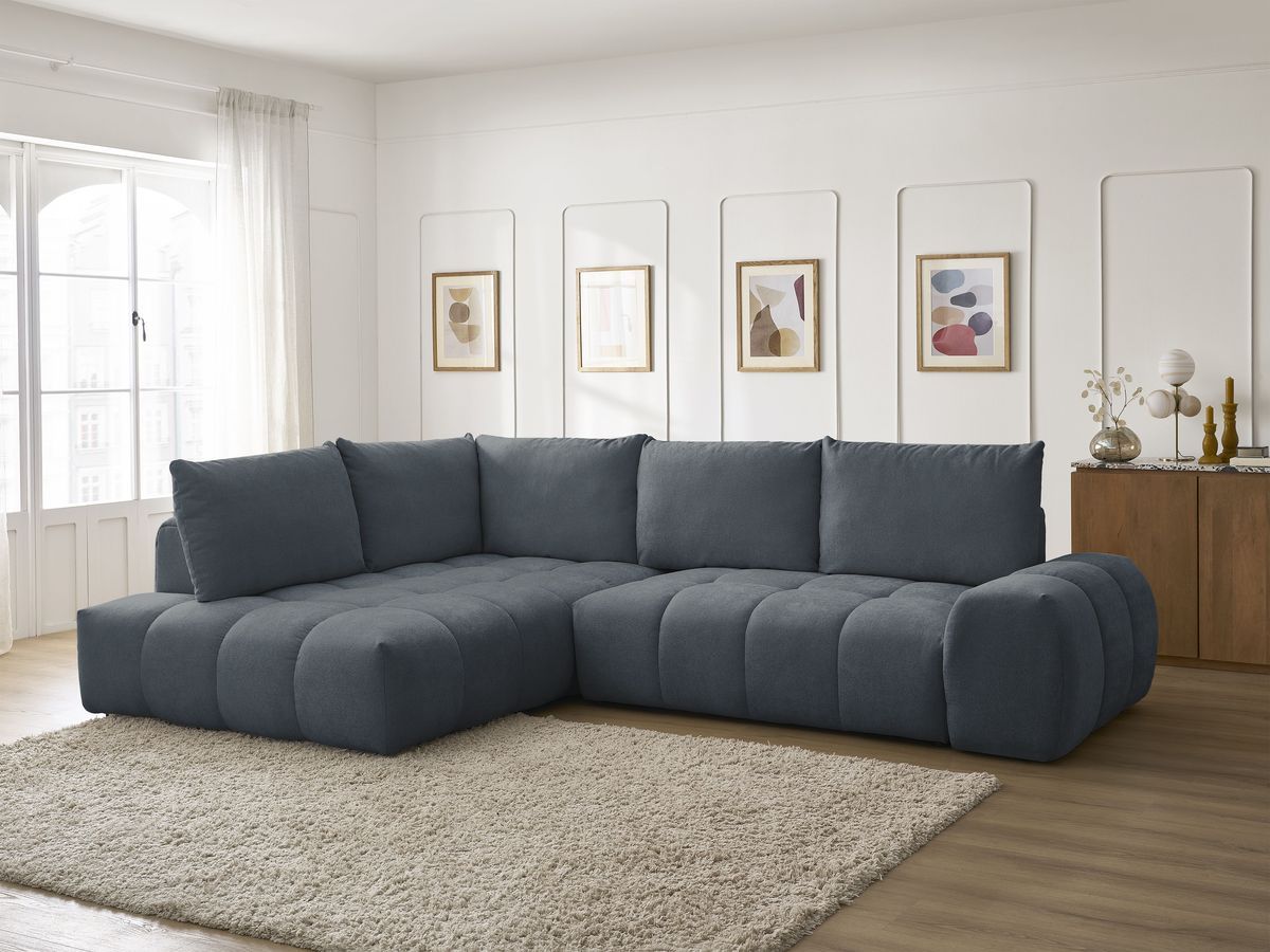 Canapé d'angle L convertible coffre EVEREST tissu texturé