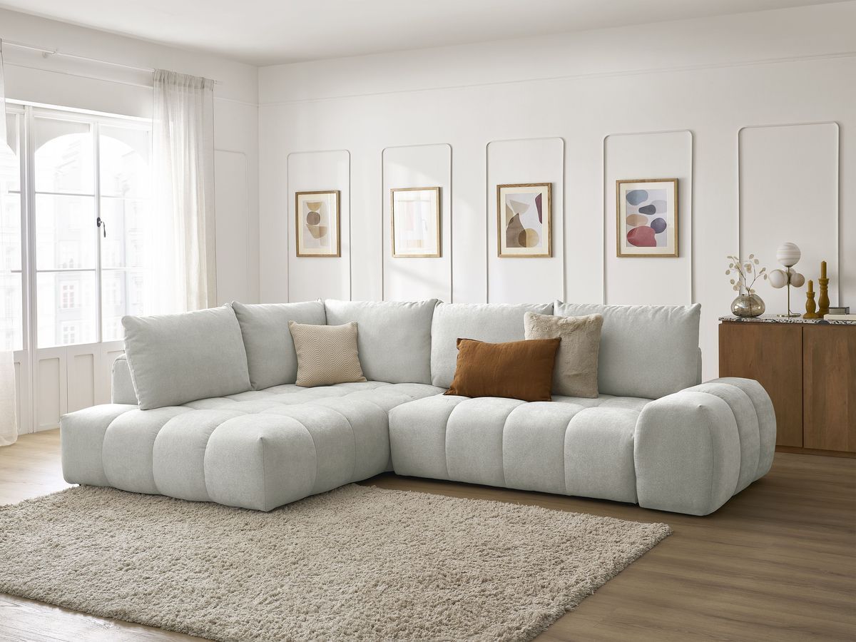 Canapé d'angle L convertible coffre EVEREST tissu texturé