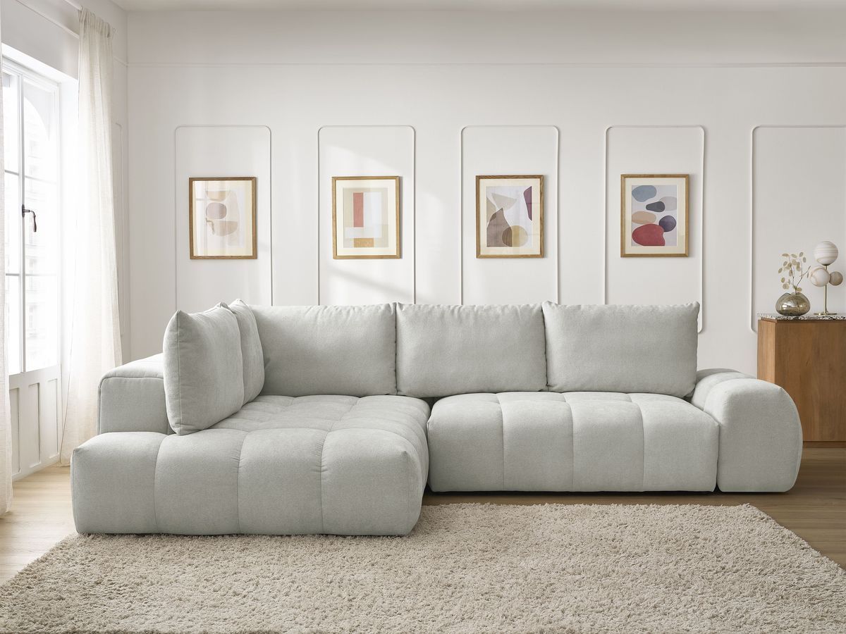 Canapé d'angle L convertible coffre EVEREST tissu texturé gris clair angle gauche BOBOCHIC 3 places - Vue supplémentaire 3