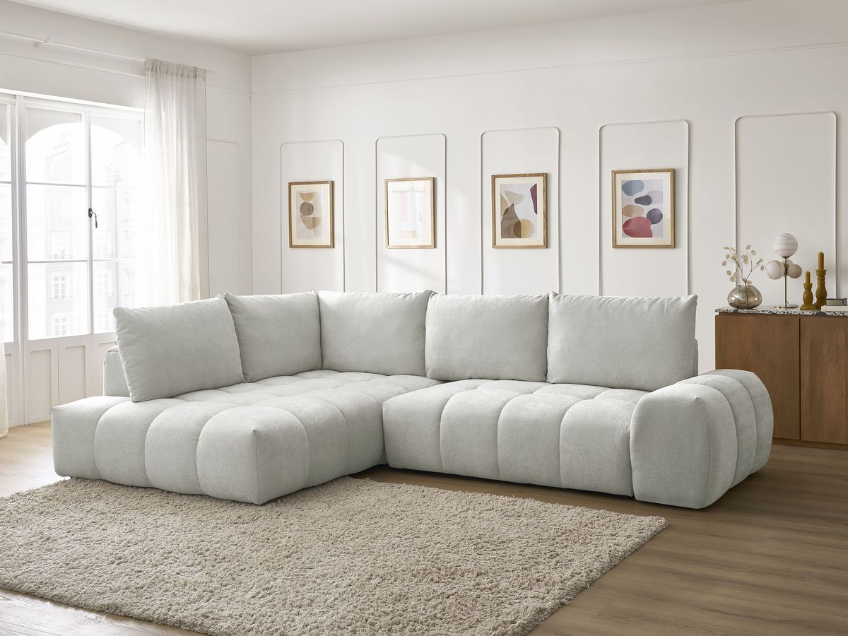 Canapé d'angle L convertible coffre EVEREST tissu texturé