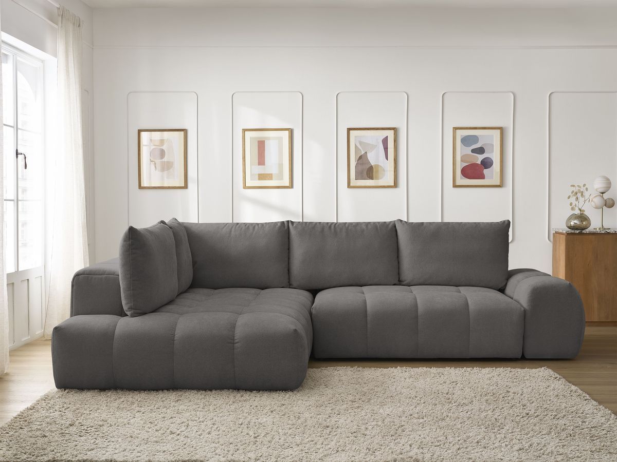 Canapé d'angle L convertible coffre EVEREST tissu texturé gris foncé angle gauche BOBOCHIC 3 places - Vue supplémentaire 3