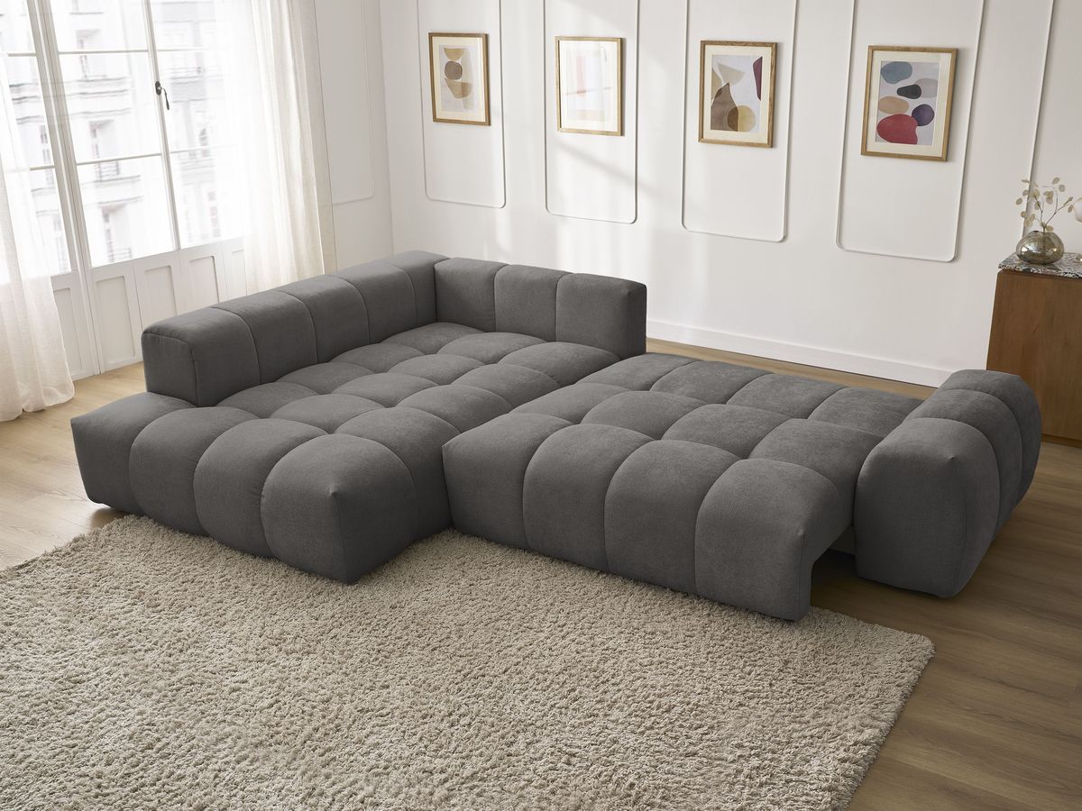 Canapé d'angle L convertible coffre EVEREST tissu texturé