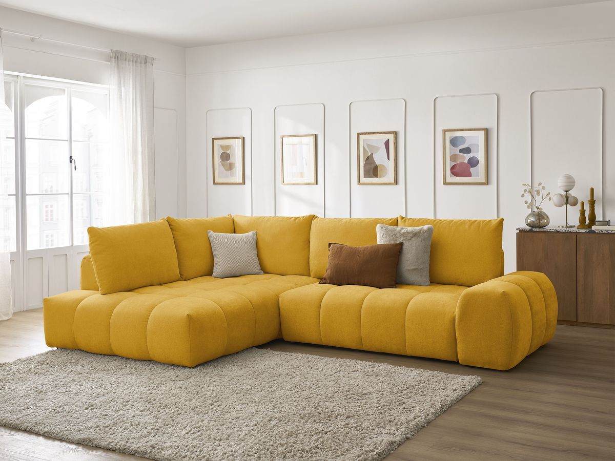 Canapé d'angle L convertible coffre EVEREST tissu texturé