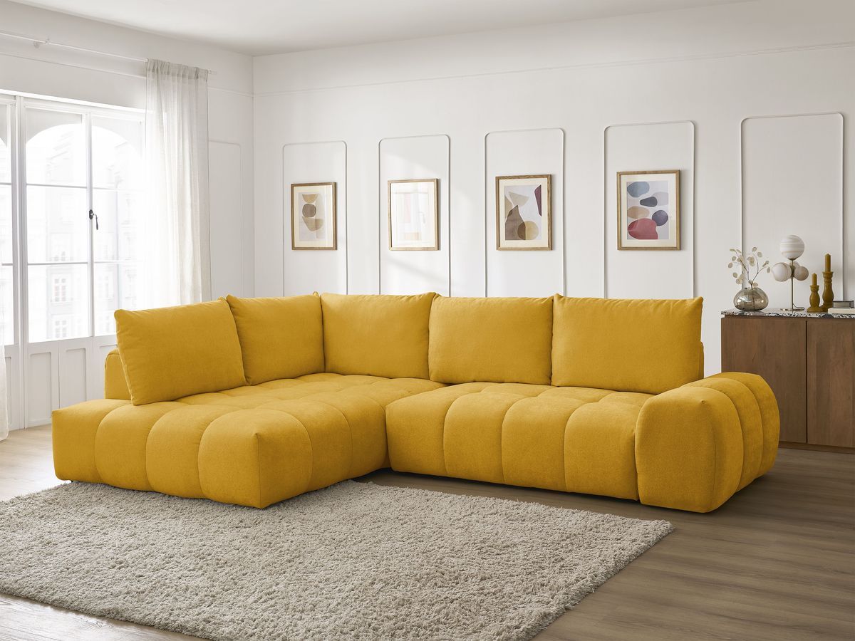 Canapé d'angle L convertible coffre EVEREST tissu texturé