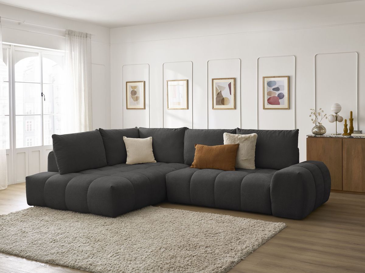 Canapé d'angle L convertible coffre EVEREST tissu texturé