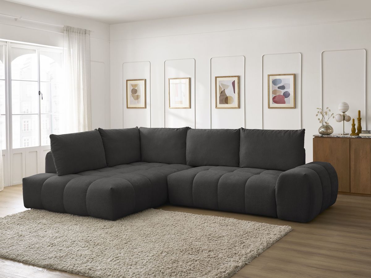 Canapé d'angle L convertible coffre EVEREST tissu texturé