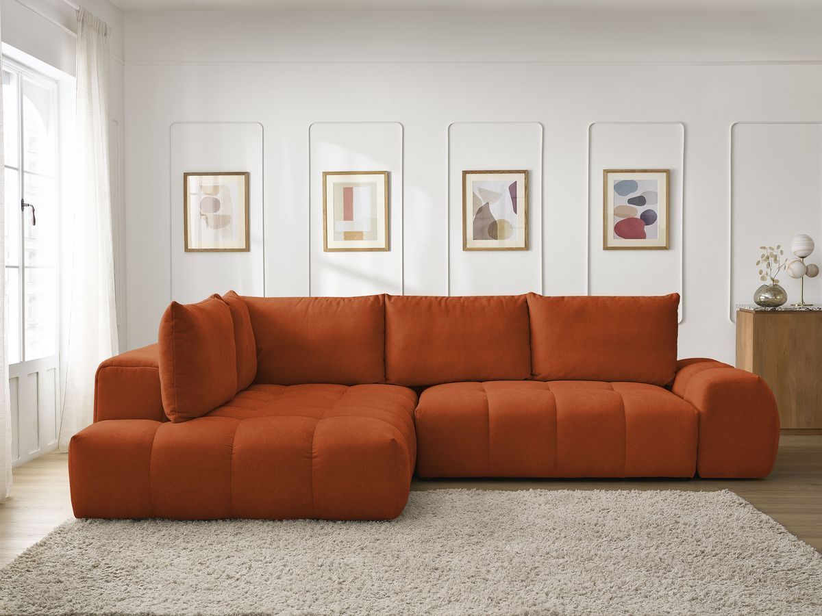 Canapé d'angle L convertible coffre EVEREST tissu texturé orange angle gauche BOBOCHIC 3 places - Vue supplémentaire 3
