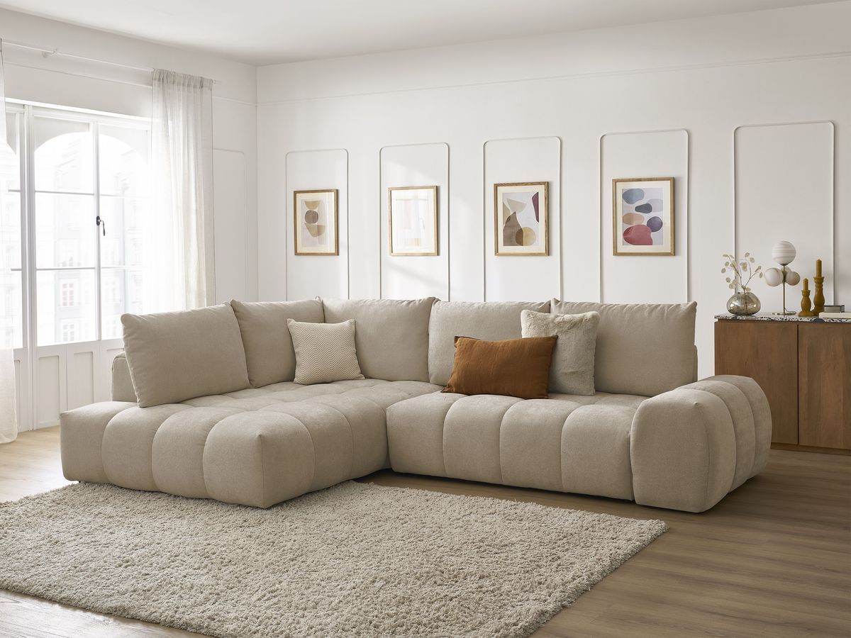 Canapé d'angle L convertible coffre EVEREST tissu texturé