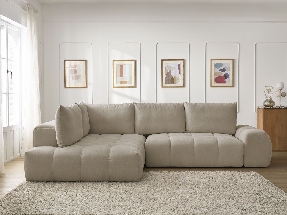 Canapé d'angle L convertible coffre EVEREST tissu texturé taupe angle gauche BOBOCHIC 3 places - Vue supplémentaire 3