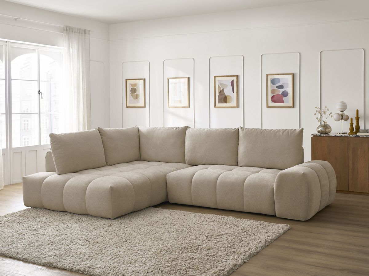 Canapé d'angle L convertible coffre EVEREST tissu texturé