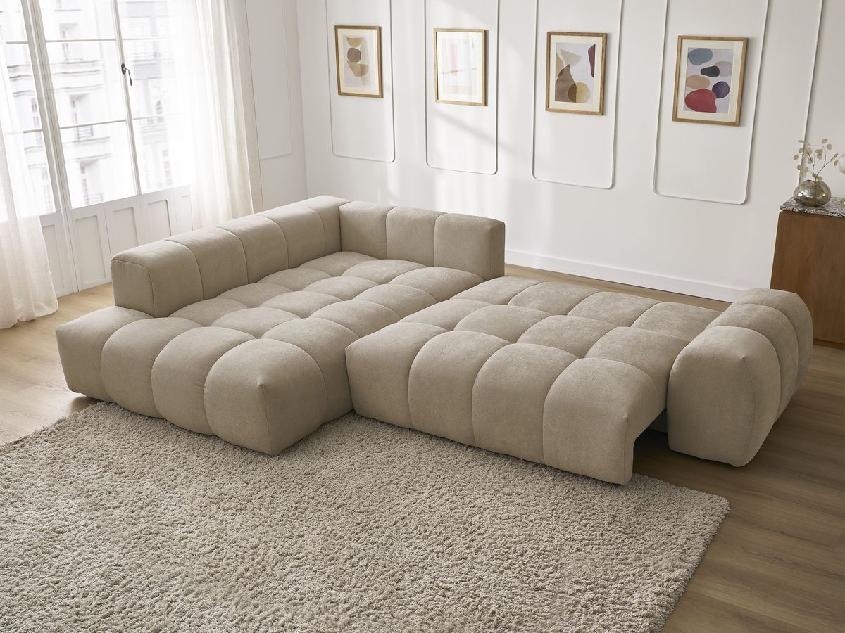 Canapé d'angle L convertible coffre EVEREST tissu texturé