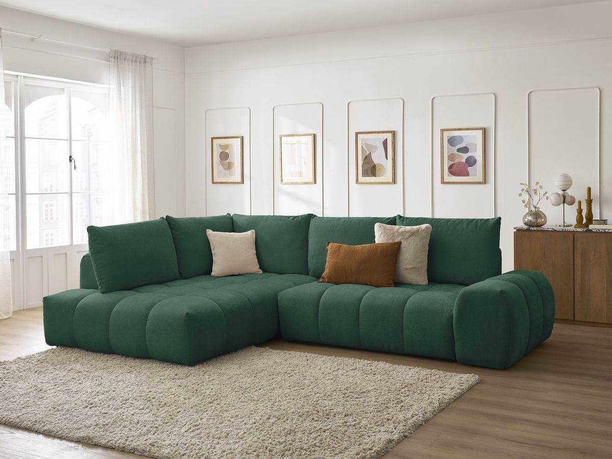 Canapé d'angle L convertible coffre EVEREST tissu texturé