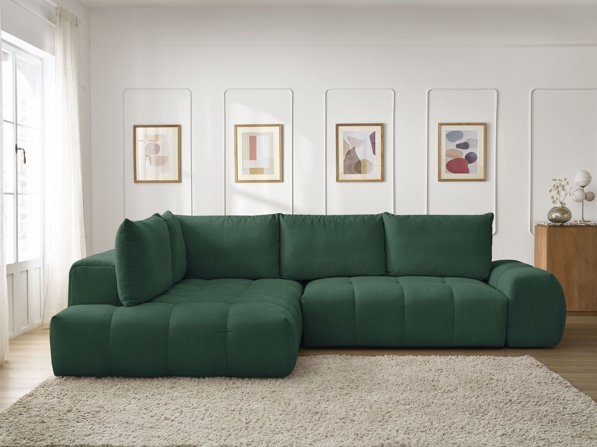 Canapé d'angle L convertible coffre EVEREST tissu texturé vert angle gauche BOBOCHIC 3 places - Vue supplémentaire 3