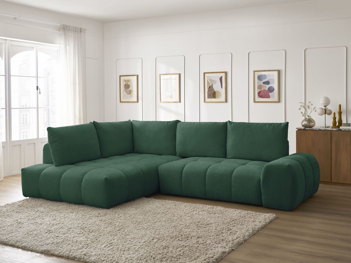 Canapé d'angle L convertible coffre EVEREST tissu texturé