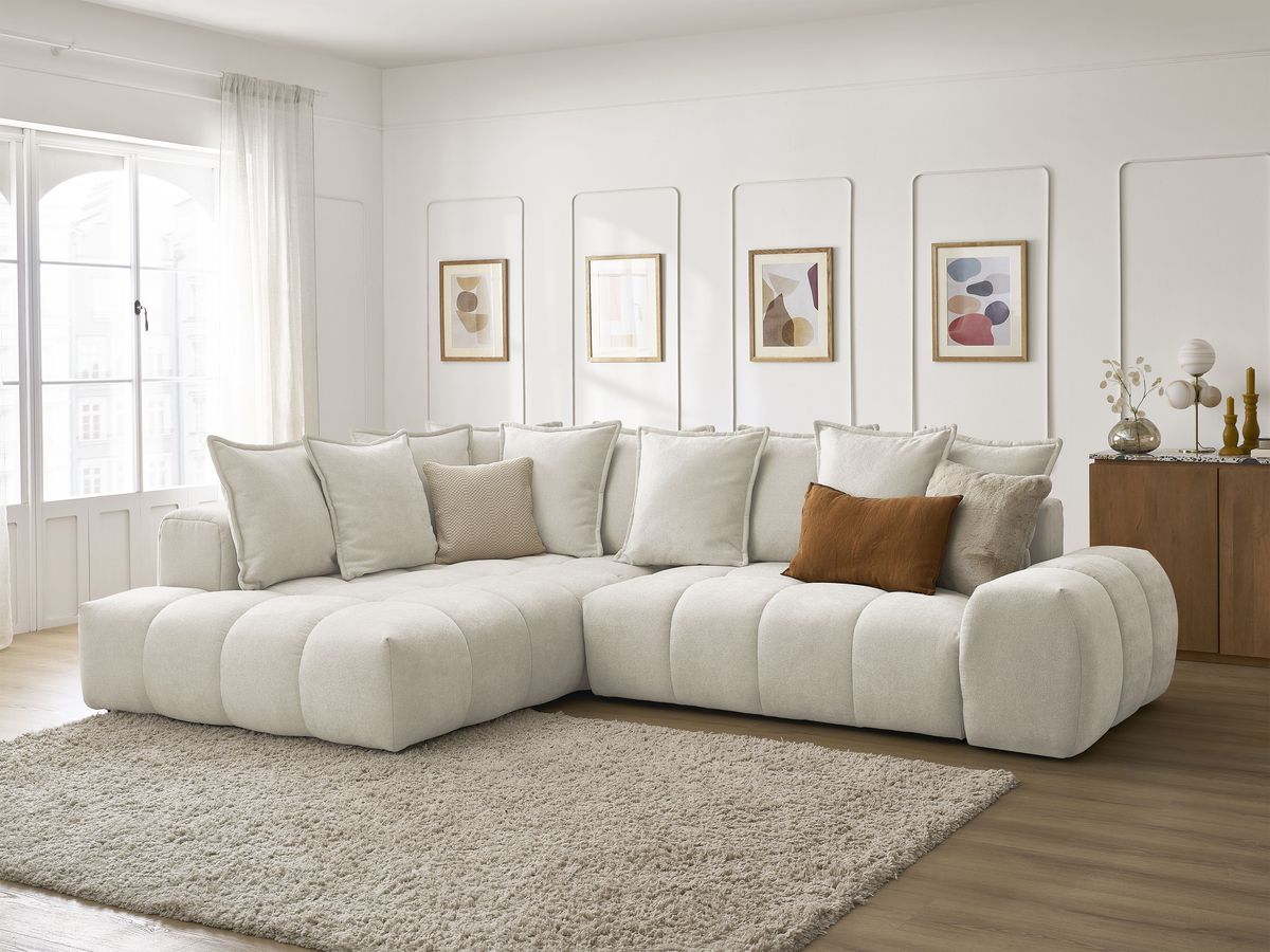 Canapé d'angle L convertible coffre EVEREST tissu texturé