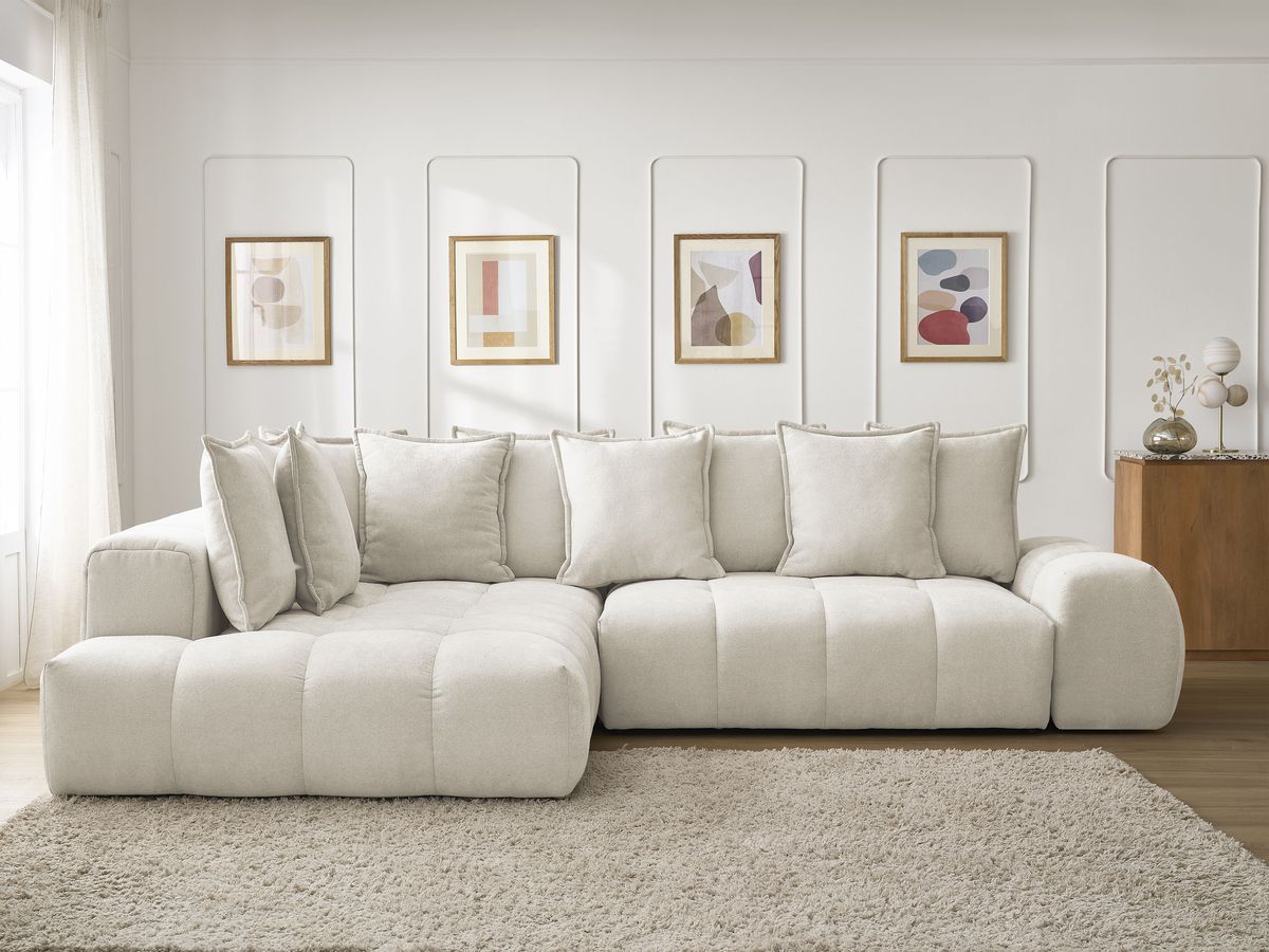 Canapé d'angle L convertible coffre EVEREST tissu texturé beige angle gauche BOBOCHIC 3 places - Vue supplémentaire 3