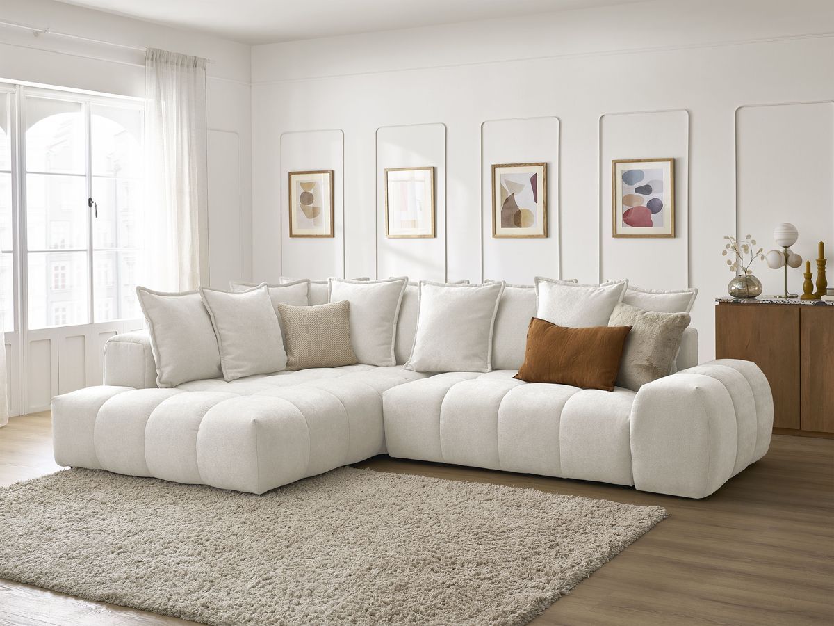 Canapé d'angle L convertible coffre EVEREST tissu texturé