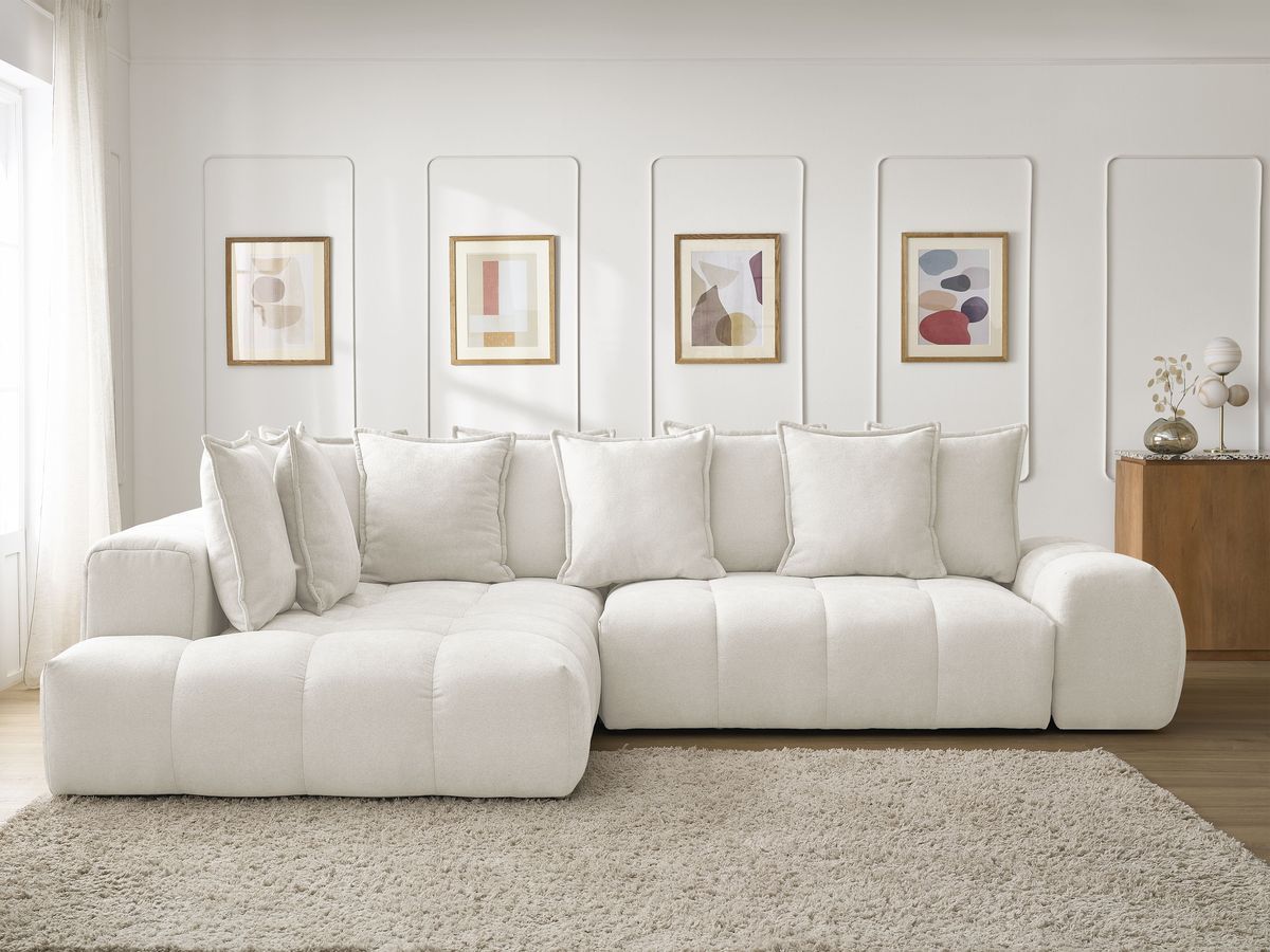 Canapé d'angle L convertible coffre EVEREST tissu texturé blanc angle gauche BOBOCHIC 3 places - Vue supplémentaire 3