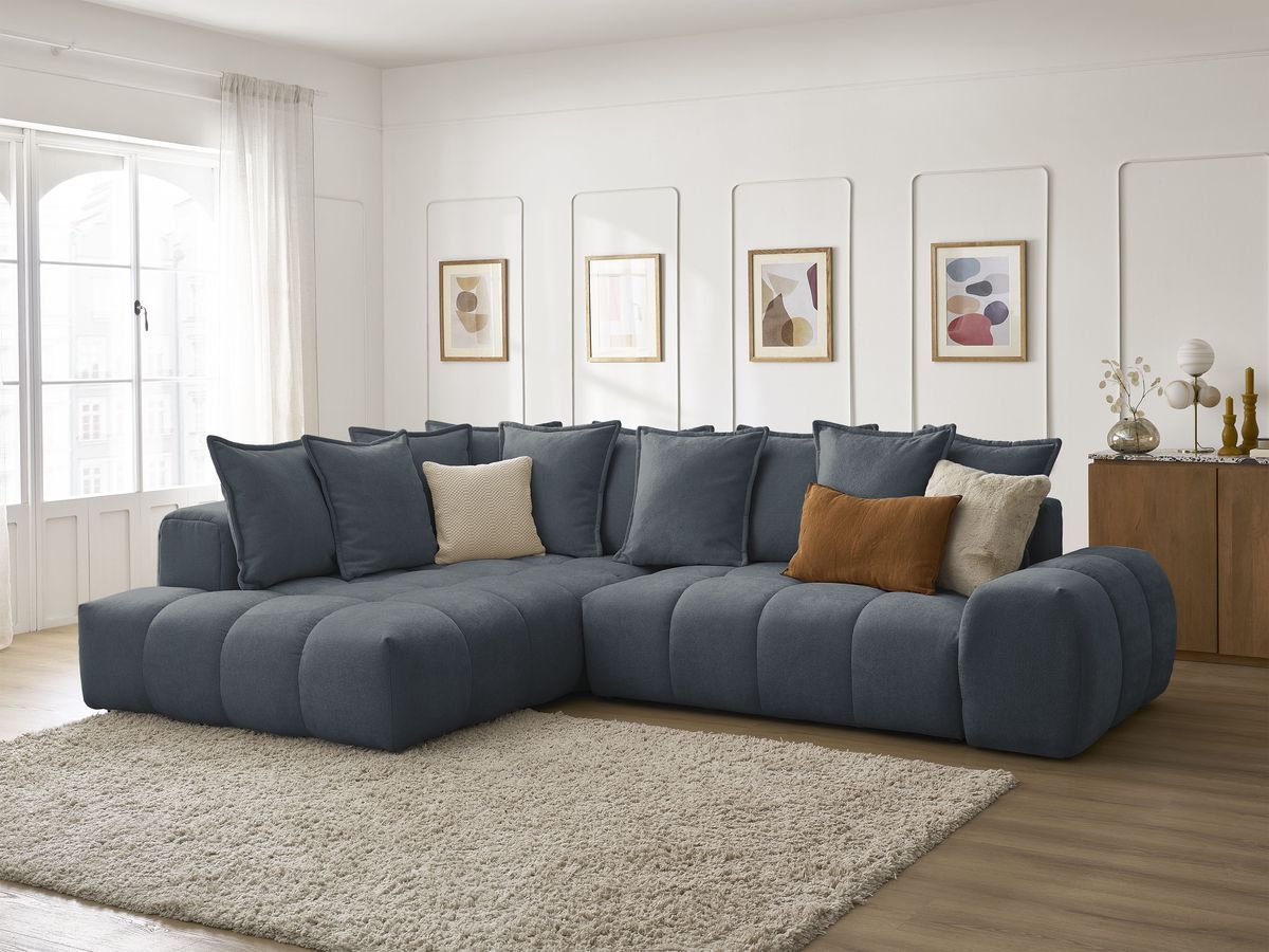 Canapé d'angle L convertible coffre EVEREST tissu texturé