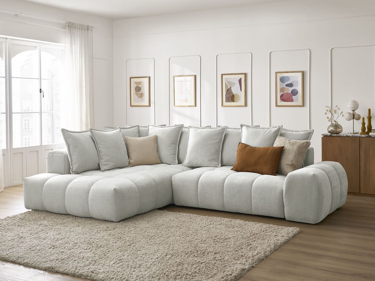 Canapé d'angle L convertible coffre EVEREST tissu texturé