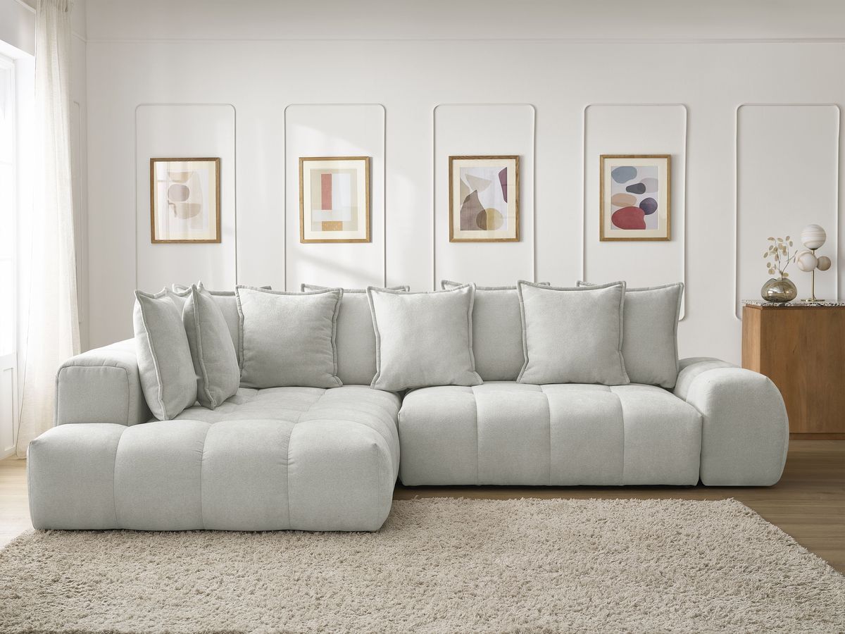 Canapé d'angle L convertible coffre EVEREST tissu texturé gris clair angle gauche BOBOCHIC 3 places - Vue supplémentaire 3