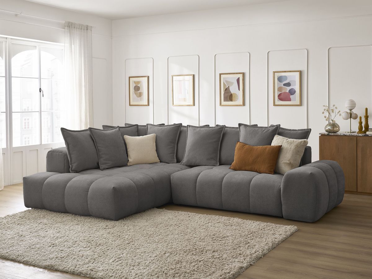 Canapé d'angle L convertible coffre EVEREST tissu texturé
