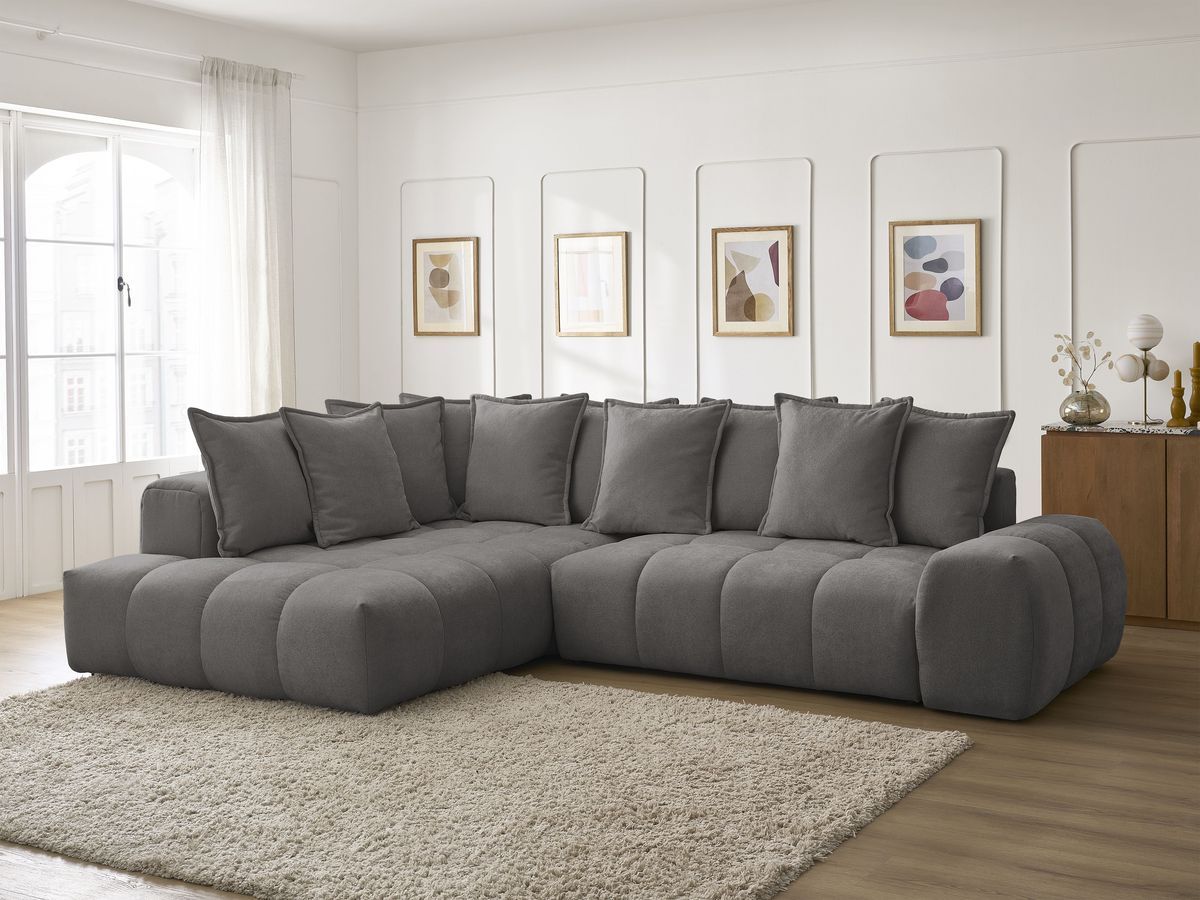 Canapé d'angle L convertible coffre EVEREST tissu texturé