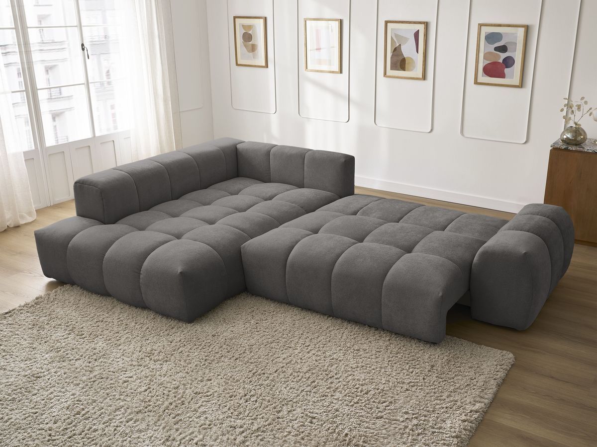 Canapé d'angle L convertible coffre EVEREST tissu texturé