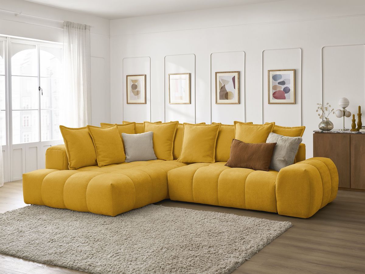 Canapé d'angle L convertible coffre EVEREST tissu texturé