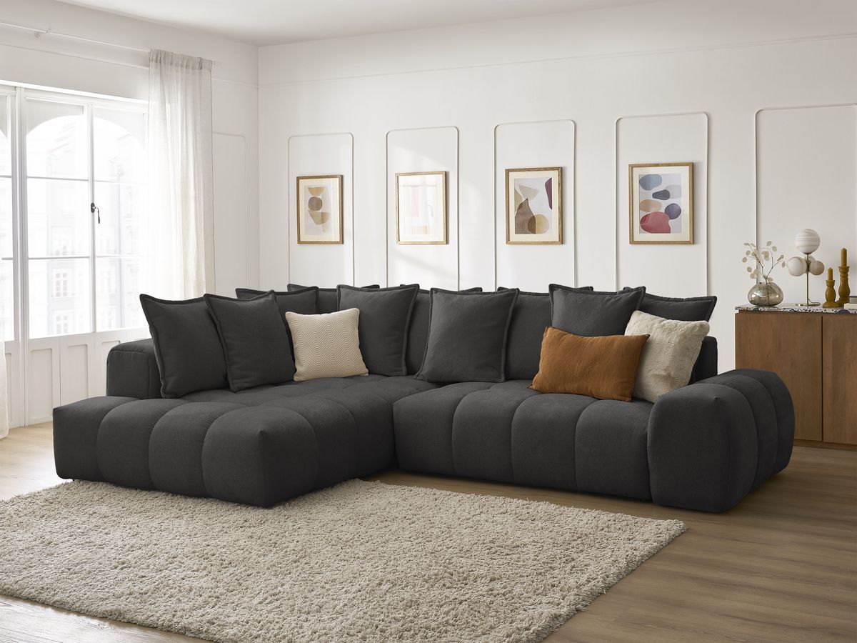 Canapé d'angle L convertible coffre EVEREST tissu texturé
