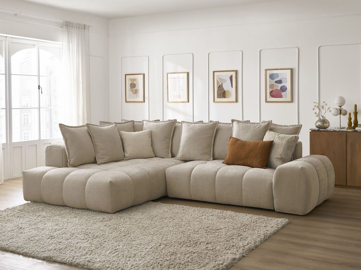 Canapé d'angle L convertible coffre EVEREST tissu texturé