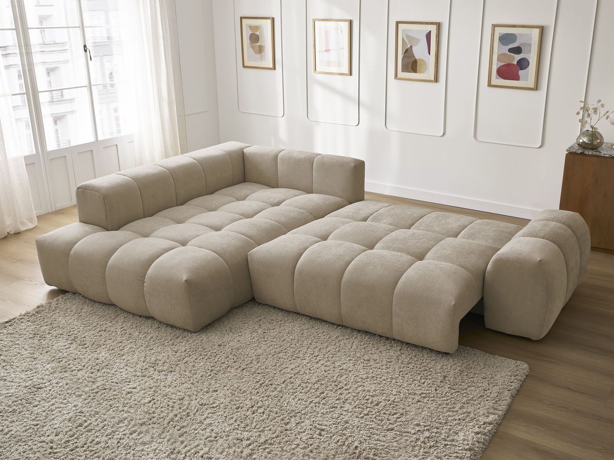 Canapé d'angle L convertible coffre EVEREST tissu texturé