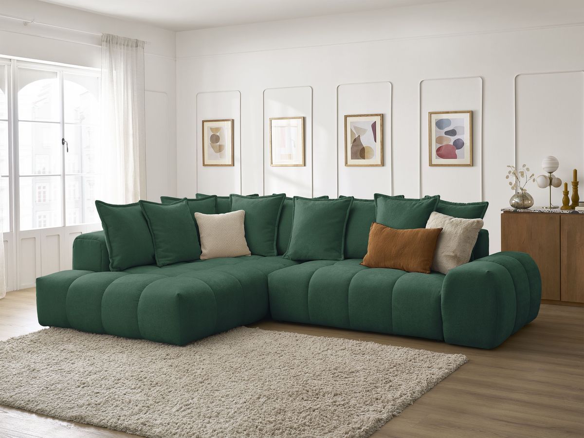 Canapé d'angle L convertible coffre EVEREST tissu texturé