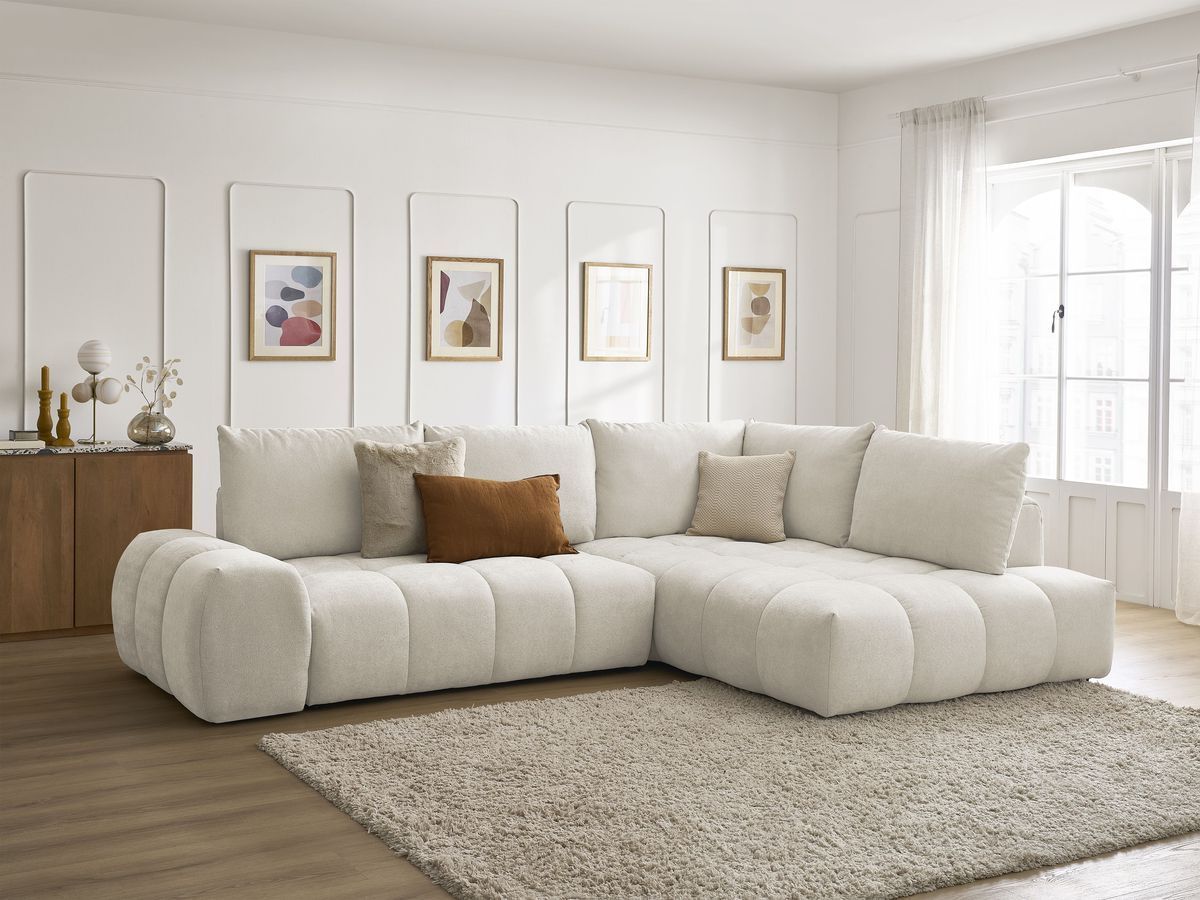 Canapé d'angle L convertible coffre EVEREST tissu texturé
