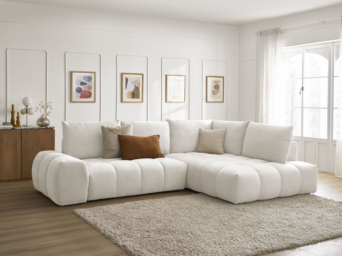 Canapé d'angle L convertible coffre EVEREST tissu texturé