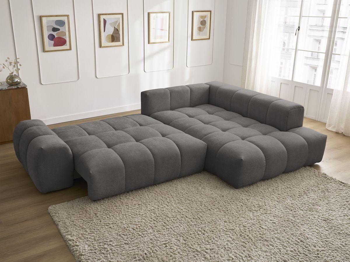 Canapé d'angle L convertible coffre EVEREST tissu texturé